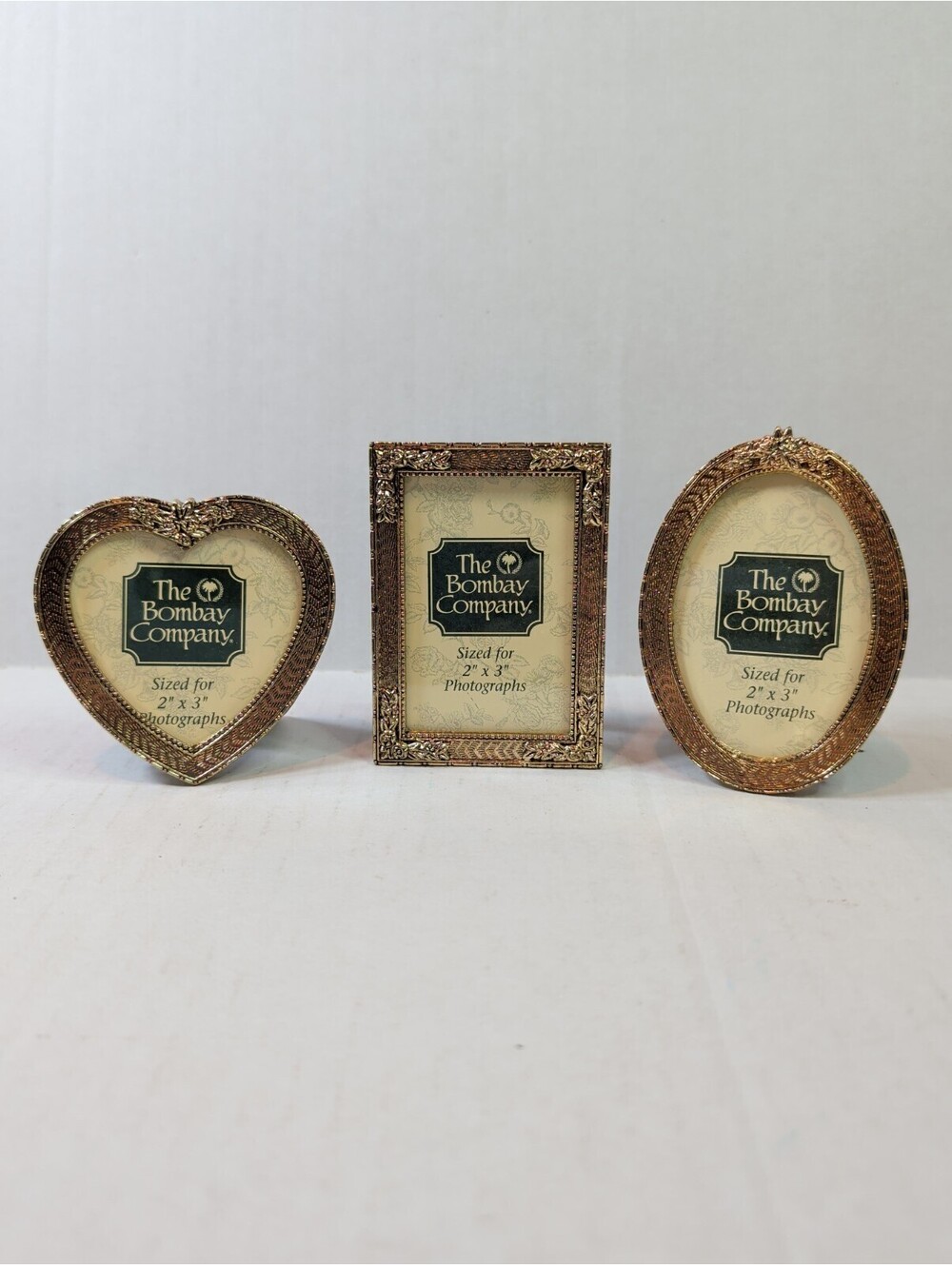 The Bombay Company Triple Set Picture Frames Gold Enamel Brass 2x3 Oval Vintage